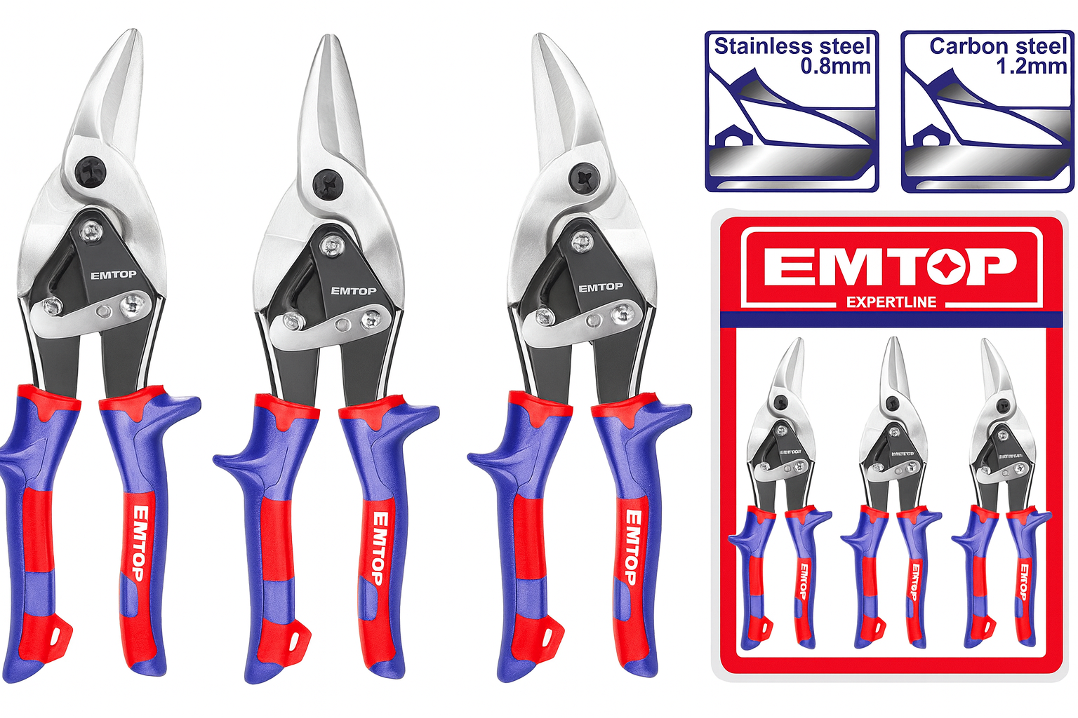 Juego de Tijeras de Aviación EMTOP – 3 Piezas (Izquierda, Recta y Derecha) 10" (250 mm)