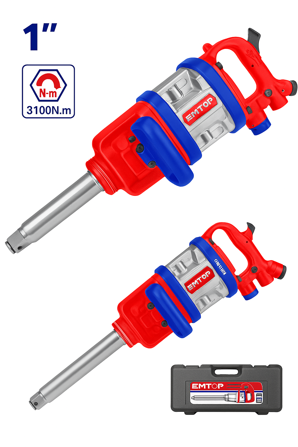 Llave de impacto neumática EMTOP 1" de alto torque 3100 Nm con yunque de 8"