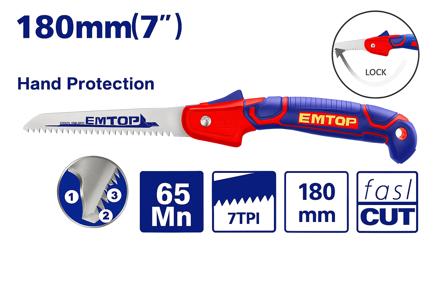 Sierra de Mano para Madera 7" – (65Mn, 7TPI, Corte Rápido)
