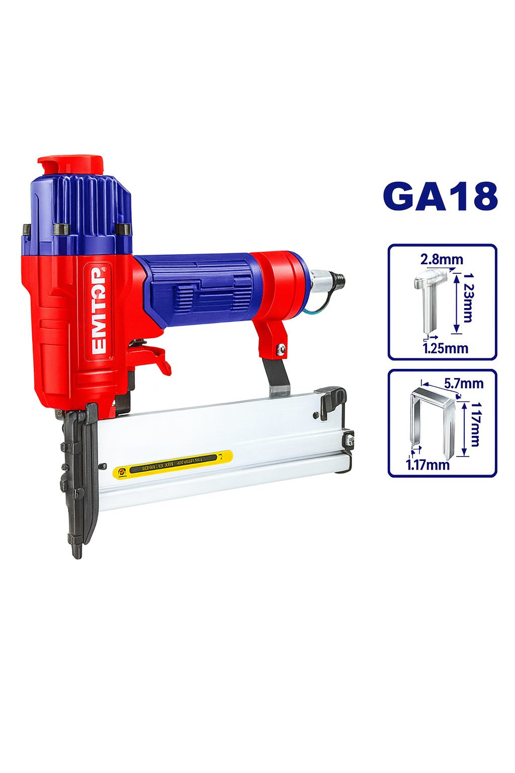 Clavadora neumática 2 en 1 EMTOP para clavos y grapas con conectores universales