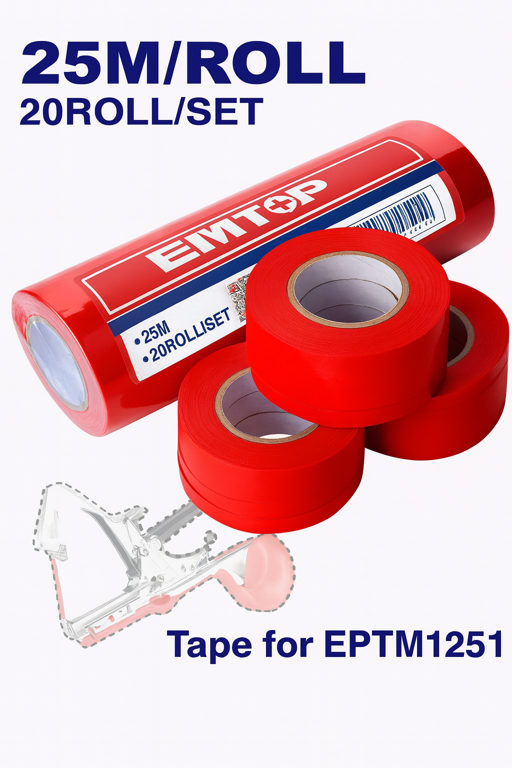 Cinta elástica EMTOP para jardinería 11 mm x 25 m (juego de 20 rollos) – compatible con EPTM1251T