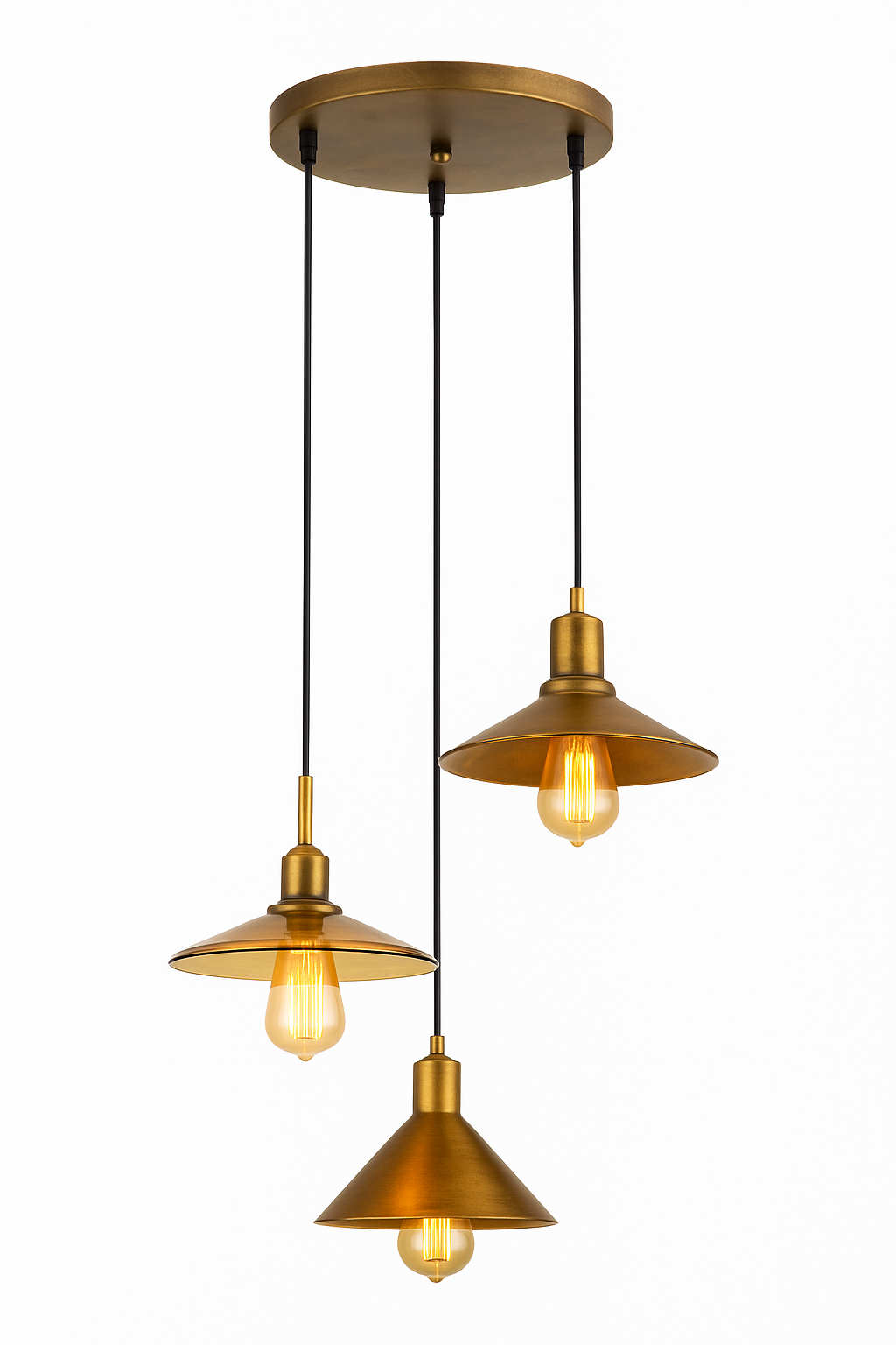 Lámpara Colgante de 3 Copas – (Negro + Cobre Natural)