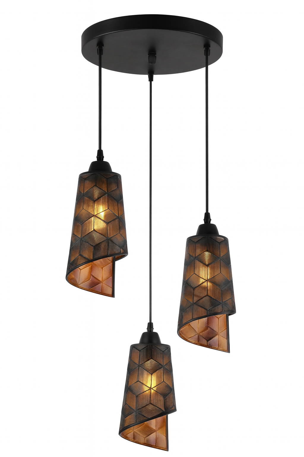 Lámpara Colgante de 3 Copas – (Negro + Dorado)