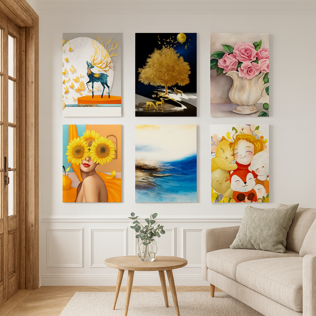 Juego de cuadros decorativos 2 piezas (1 de 30×60 cm y 1 de 60×60 cm), diseño moderno para decoración de interiores