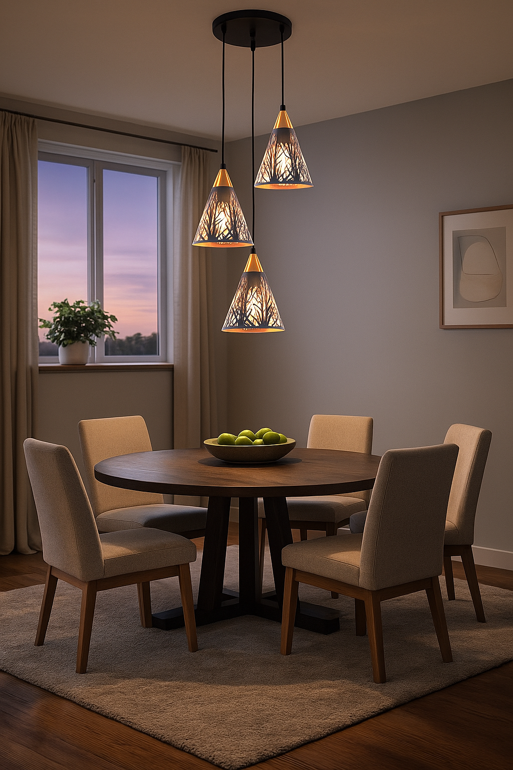 Lámpara Colgante de 3 Copas – (Negro + Dorado)