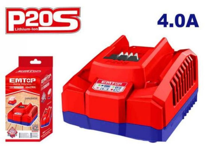 Cargador rápido EMTOP P20S 21V 4A para baterías de ion-litio