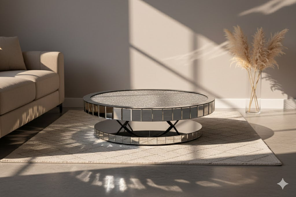 Mesa con tablero de densidad y vidrio